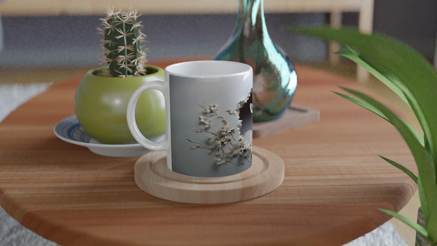 Çiçekler Arasında Beliren Beyaz Geyik Baskılı Kupa Bardak - 4