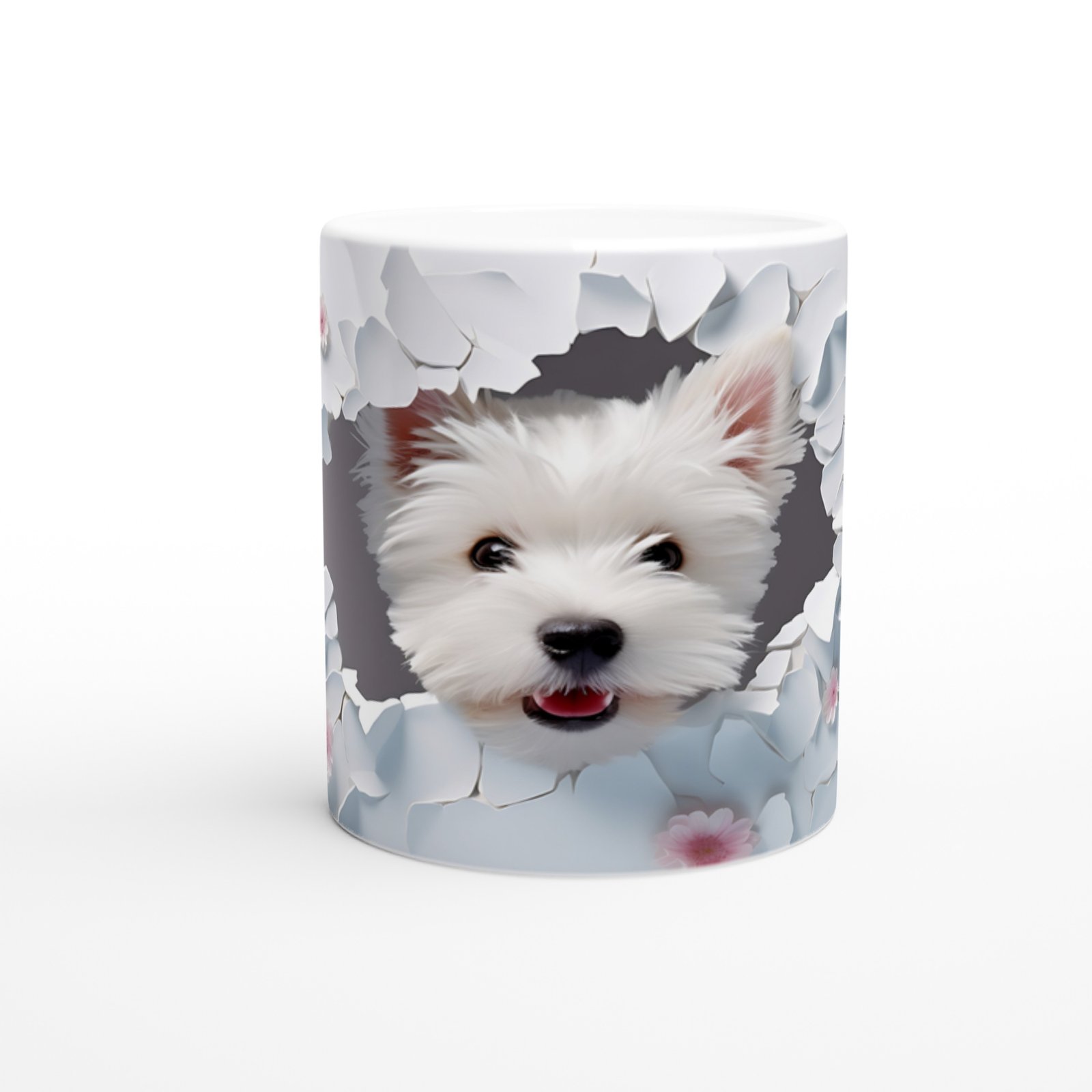 Çiçekler Arasında Beliren Beyaz Terrier Temalı Baskılı Kupa Bardak