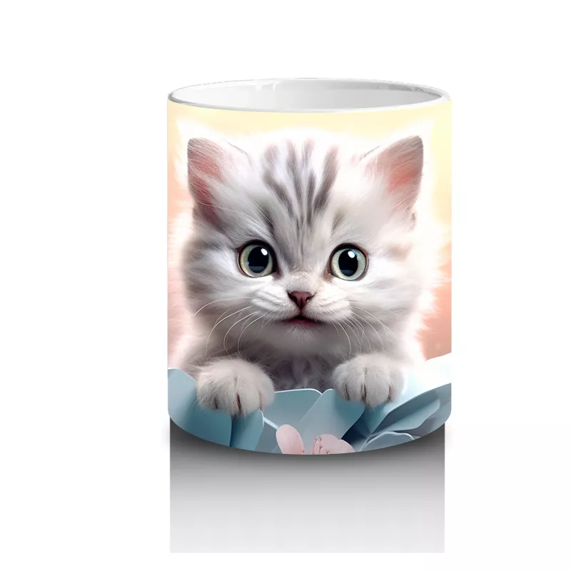 Çiçekler Arasında Göz Alıcı Kedi – Baskılı Kahve Kupası - 3