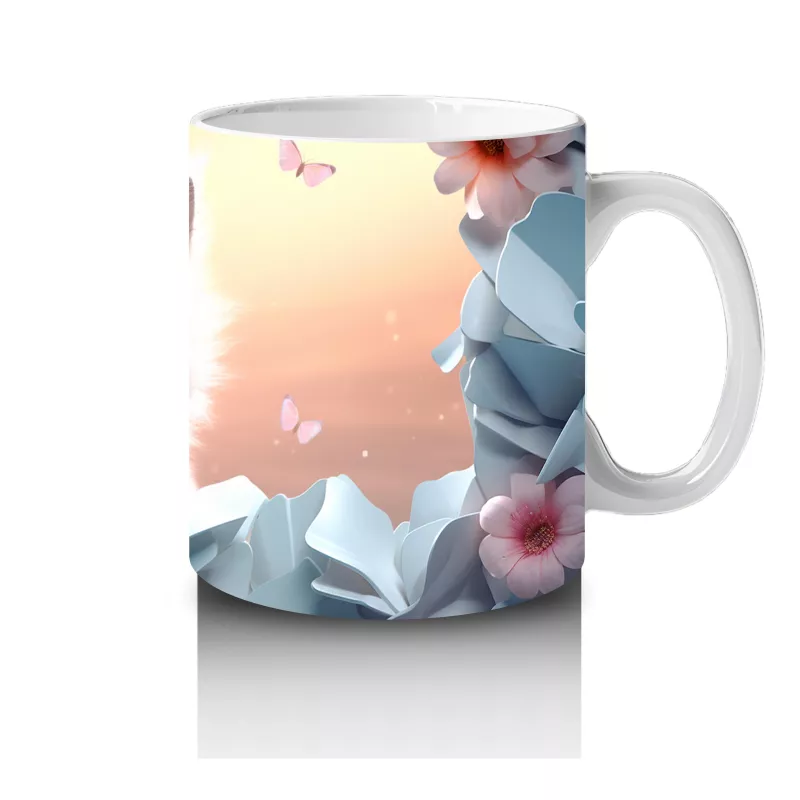 Çiçekler Arasında Göz Alıcı Kedi – Baskılı Kahve Kupası - 4