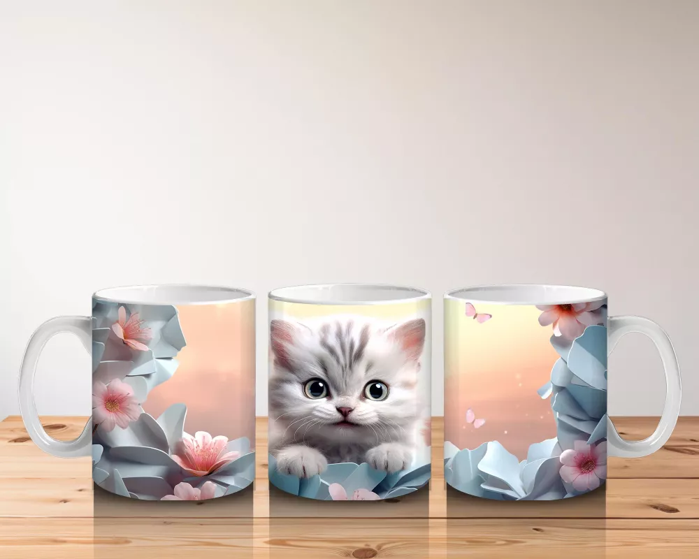 Çiçekler Arasında Göz Alıcı Kedi – Baskılı Kahve Kupası - 5
