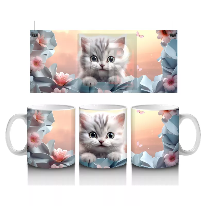 Çiçekler Arasında Göz Alıcı Kedi – Baskılı Kahve Kupası