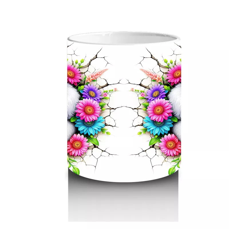 Çiçekler Arasında İkiz Beyaz Yavru Köpekler – Baskılı Kahve Kupası - 3