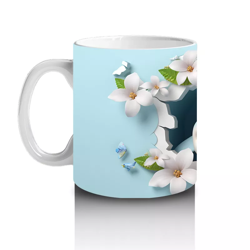 Çiçekler Arasında Neşeli Köpekbalığı – Baskılı Kahve Kupası - 2