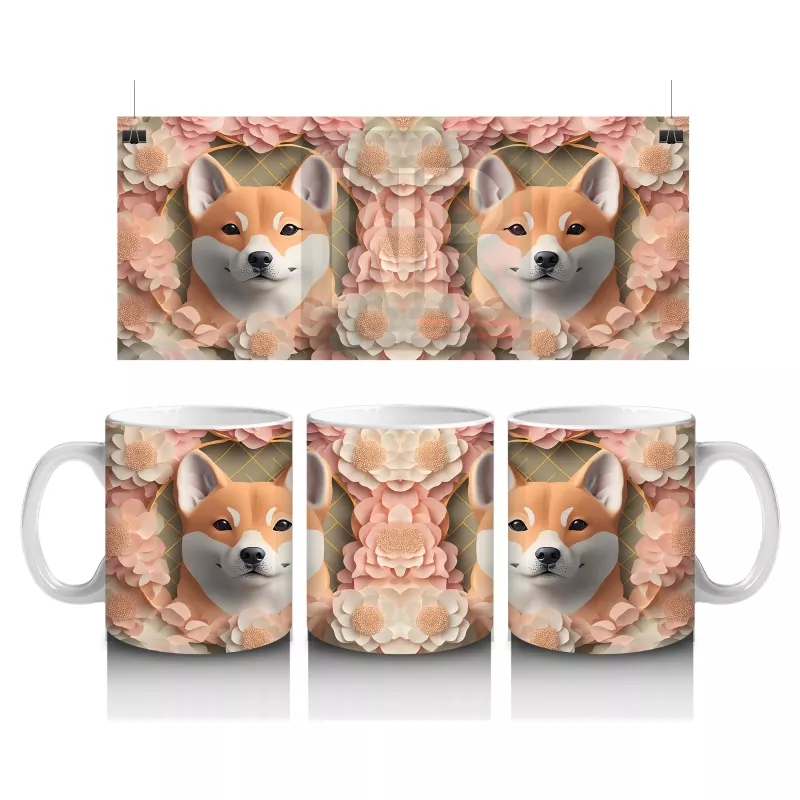 Çiçekler Arasında Neşeli Shiba İnu – Baskılı Kahve Kupası
