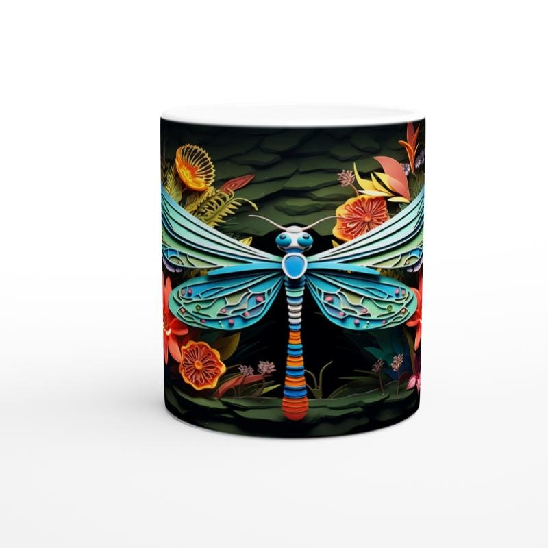 Çiçekler Arasında Renkli Yusufçuk Temalı Baskılı Kupa Bardak - 2