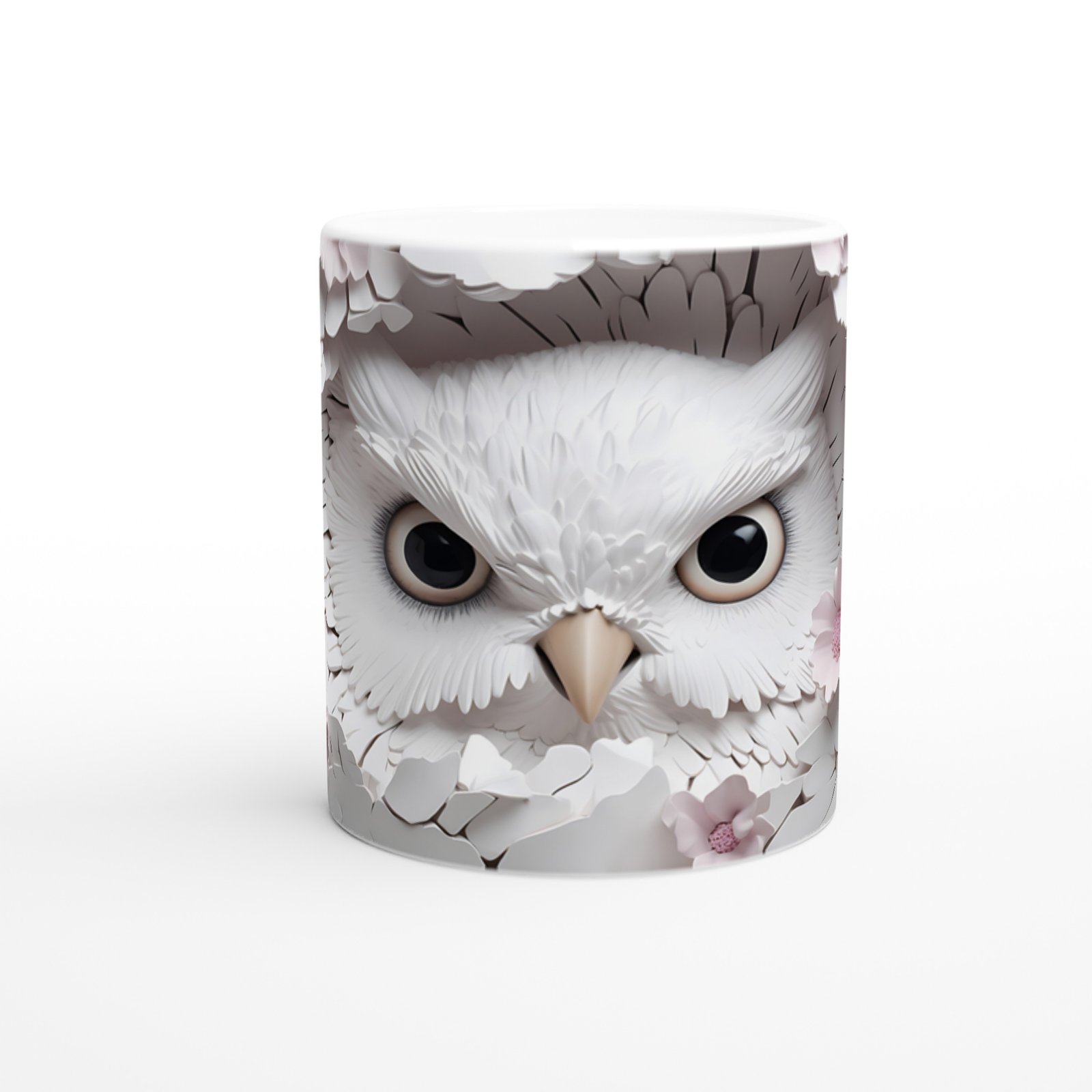 Çiçekler Arasında Saklanan Beyaz Baykuş Baskılı Kupa Bardak