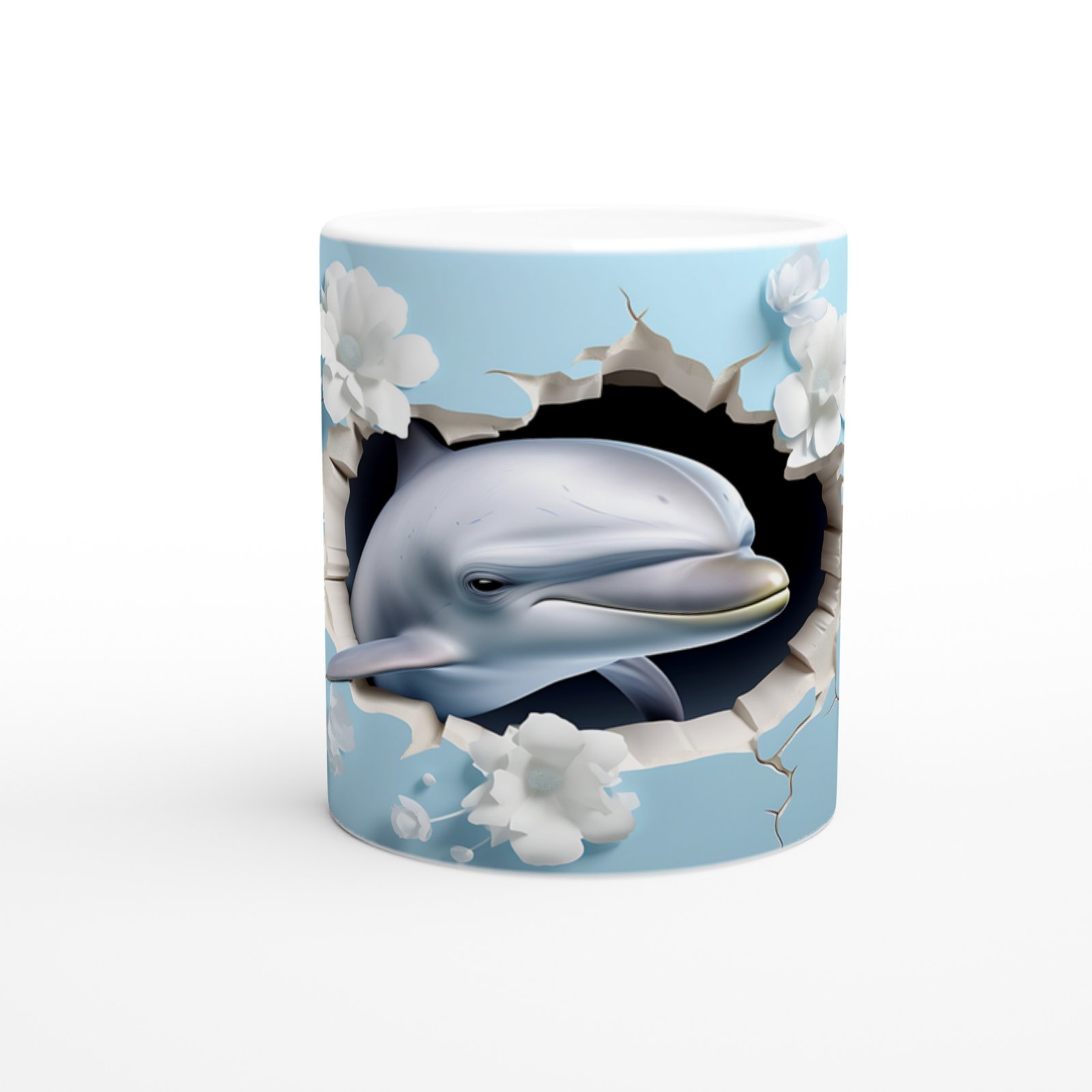 Çiçekler Arasında Sevimli Yunus Su Altı Temalı Kupa Bardak