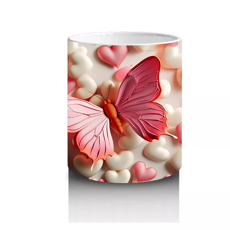 Çiçekler Arasında Uçuşan Kelebek Kompozisyonu – Baskılı Kahve Kupası - 3