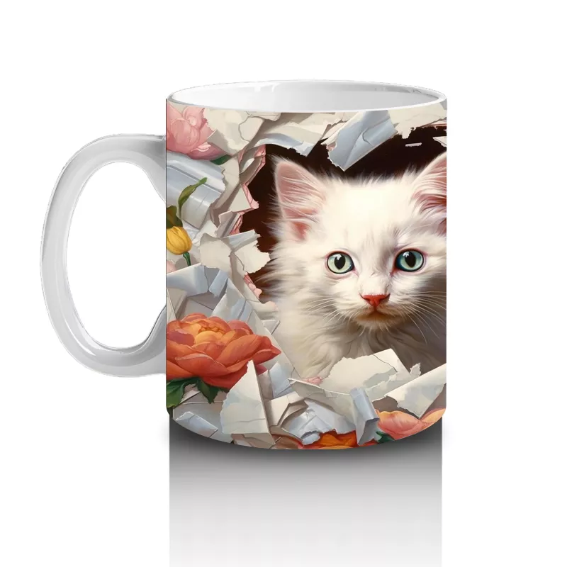 Çiçekler Arasında Yavru Kediler – Baskılı Kahve Kupası - 2