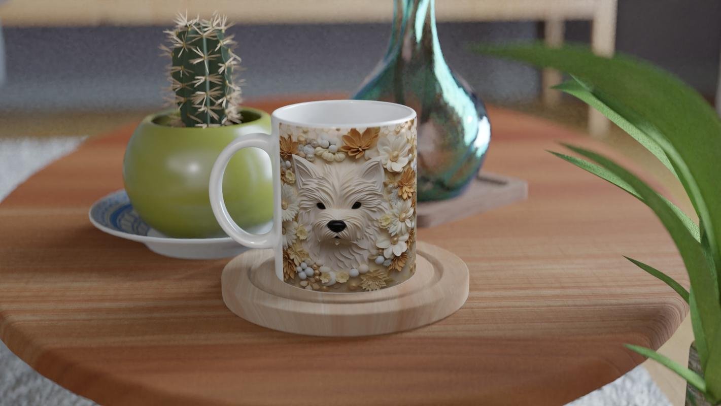 Çiçekler İçinde İkiz Terrier Figürlü Baskılı Kupa Bardak - 4