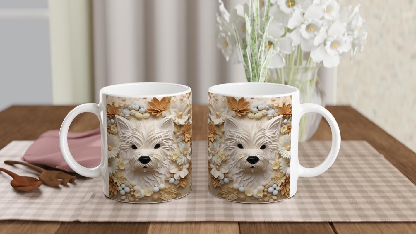 Çiçekler İçinde İkiz Terrier Figürlü Baskılı Kupa Bardak - 5