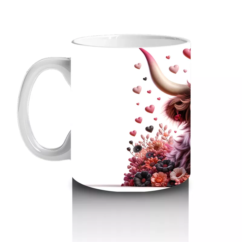 Çiçekler ve Kalplerle Süslenmiş Boğa Figürü – Baskılı Kahve Kupası - 2