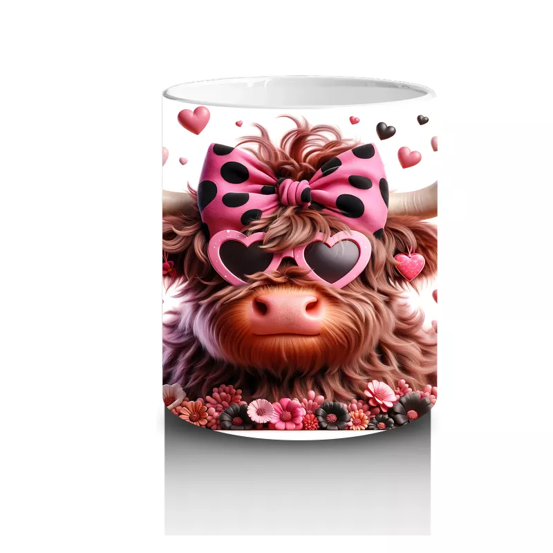 Çiçekler ve Kalplerle Süslenmiş Boğa Figürü – Baskılı Kahve Kupası - 3