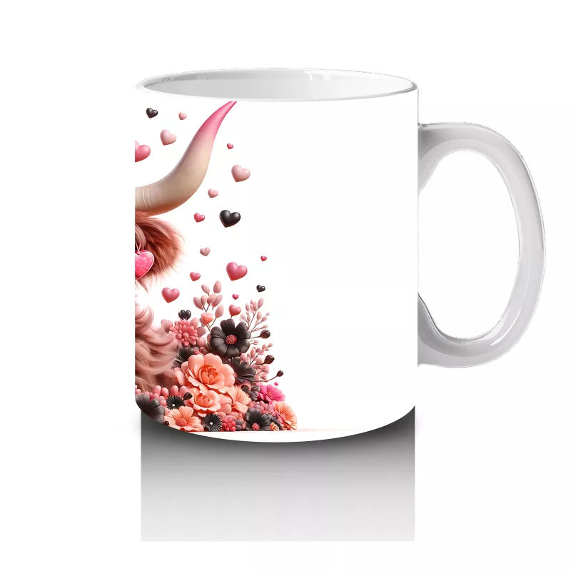 Çiçekler ve Kalplerle Süslenmiş Boğa Figürü – Baskılı Kahve Kupası - 4