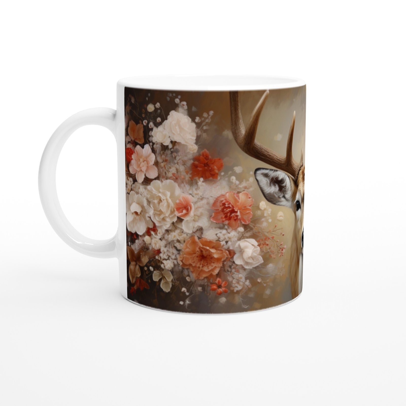 Çiçeklerin Arasında Asaletle Duran Geyik Temalı Baskılı Kupa Bardak - 2