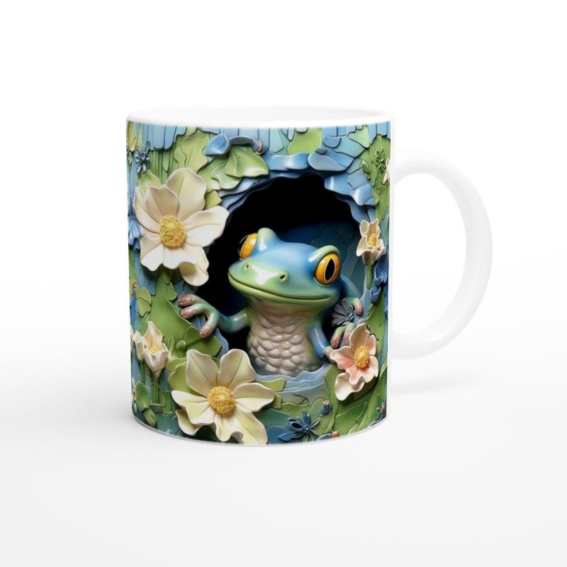 Çiçeklerin Arasında Beliren Kurbağa Temalı Baskılı Kupa Bardak - 2