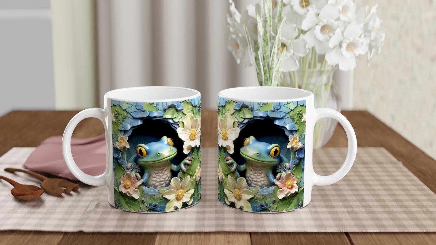 Çiçeklerin Arasında Beliren Kurbağa Temalı Baskılı Kupa Bardak - 5