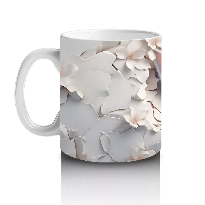 Çiçeklerin Arasında Beyaz Tavşan – Baskılı Kahve Kupası - 2