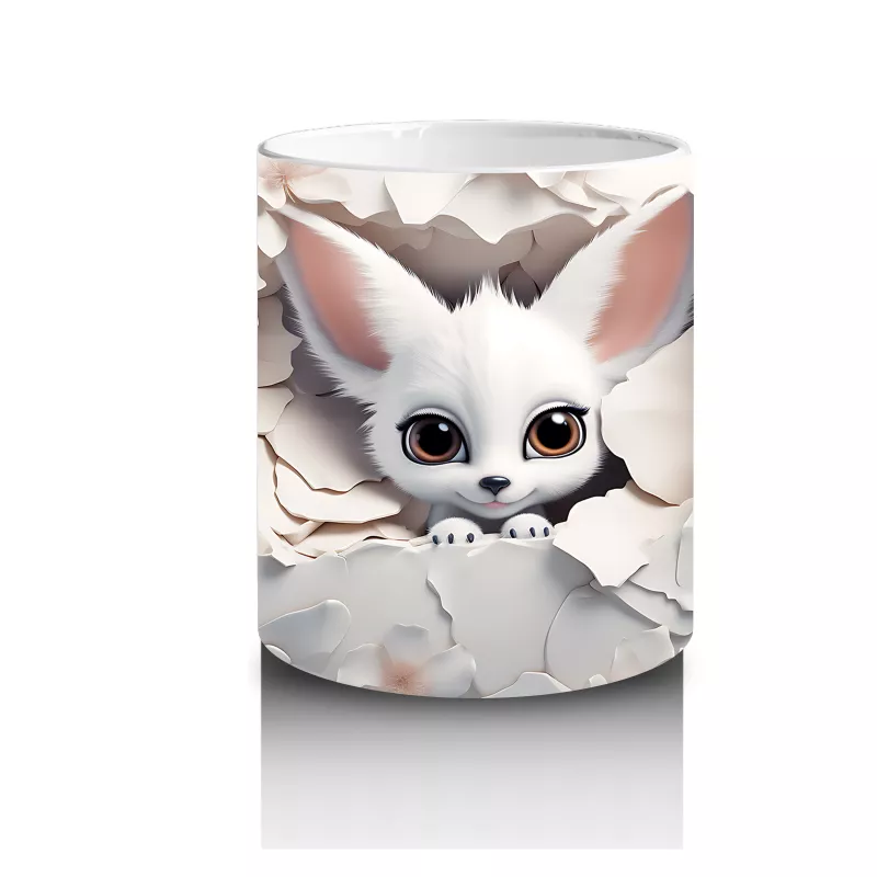 Çiçeklerin Arasında Beyaz Tavşan – Baskılı Kahve Kupası - 3