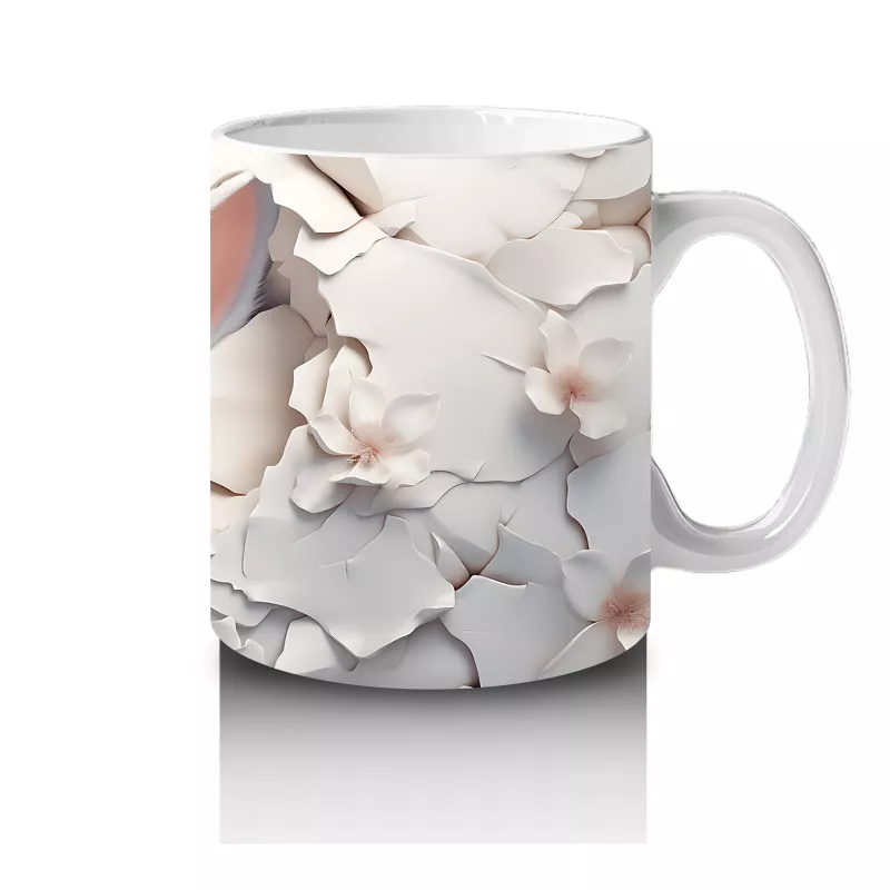 Çiçeklerin Arasında Beyaz Tavşan – Baskılı Kahve Kupası - 4