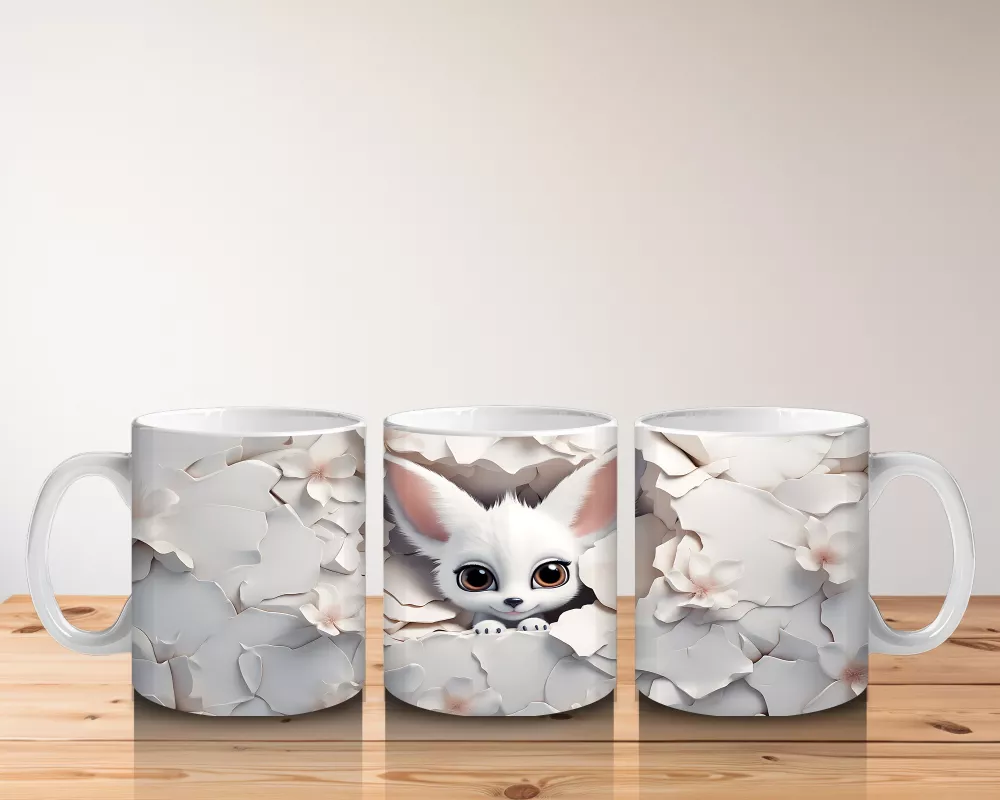 Çiçeklerin Arasında Beyaz Tavşan – Baskılı Kahve Kupası - 5