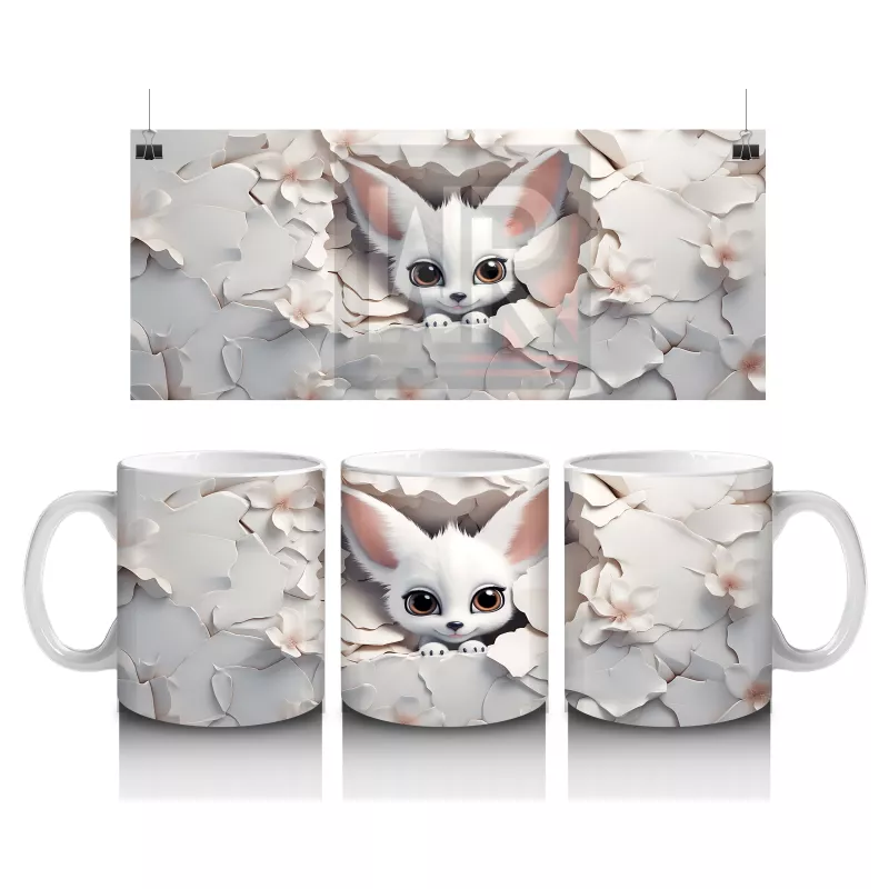 Çiçeklerin Arasında Beyaz Tavşan – Baskılı Kahve Kupası