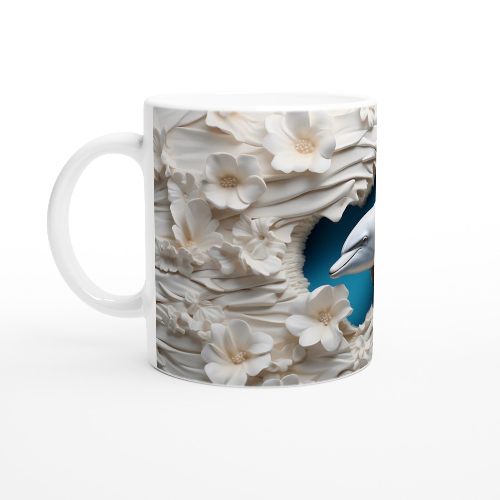 Çiçeklerin Arasında Yüzen Yunus Temalı Baskılı Kupa Bardak - 2