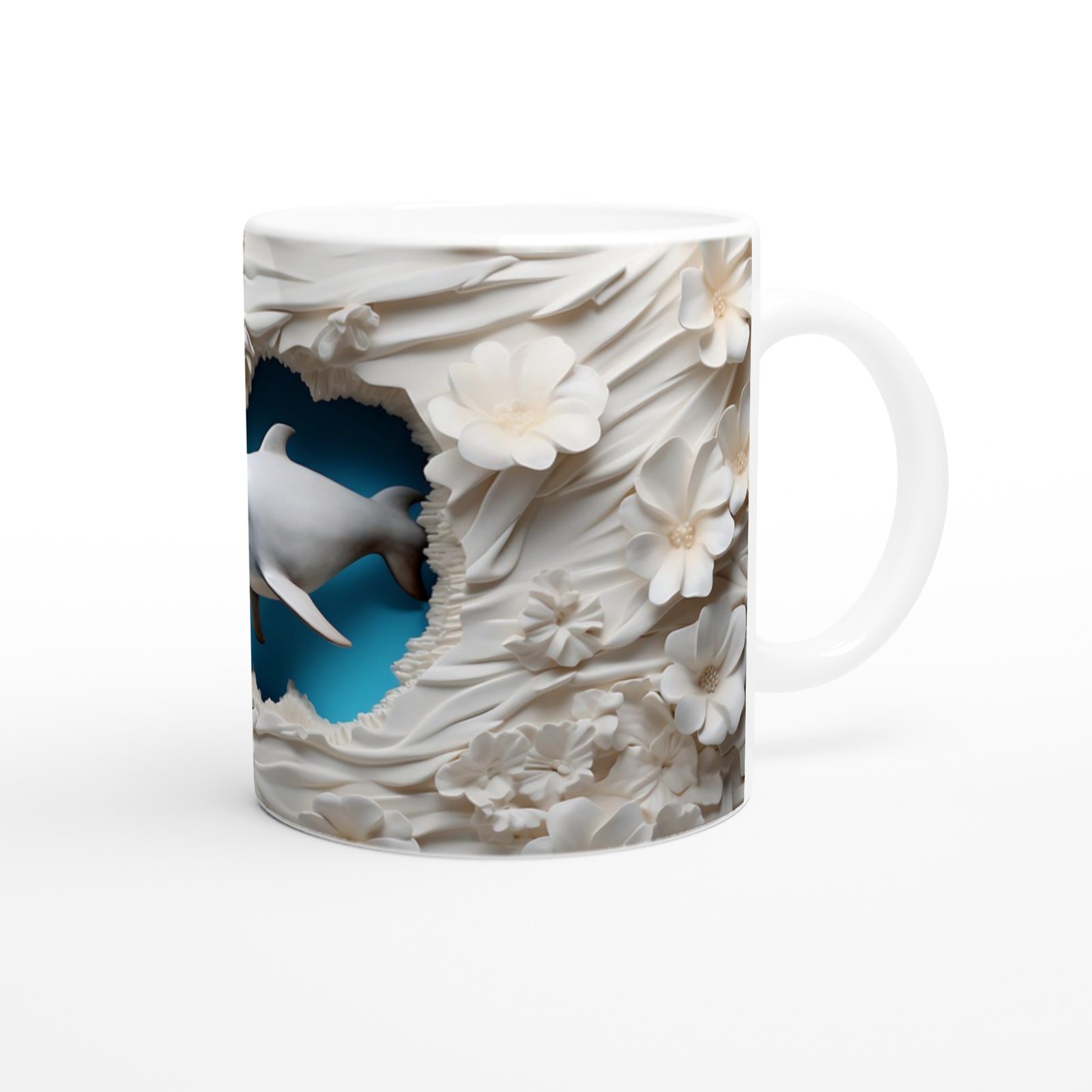 Çiçeklerin Arasında Yüzen Yunus Temalı Baskılı Kupa Bardak - 3