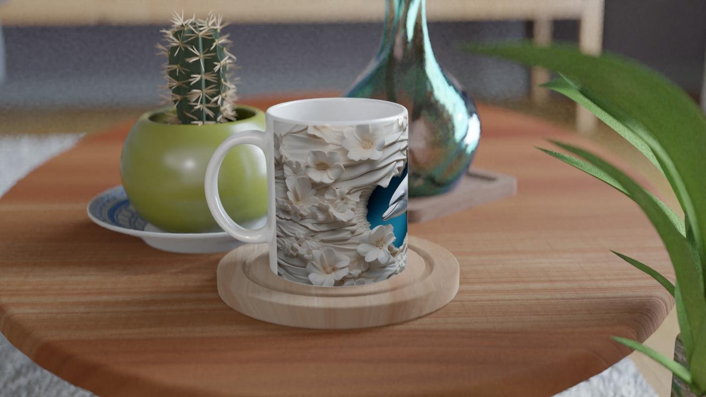 Çiçeklerin Arasında Yüzen Yunus Temalı Baskılı Kupa Bardak - 4