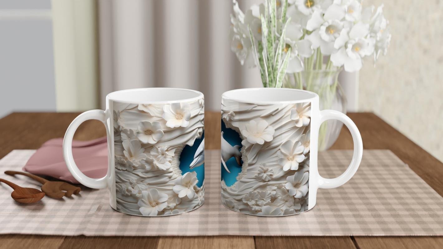 Çiçeklerin Arasında Yüzen Yunus Temalı Baskılı Kupa Bardak - 5