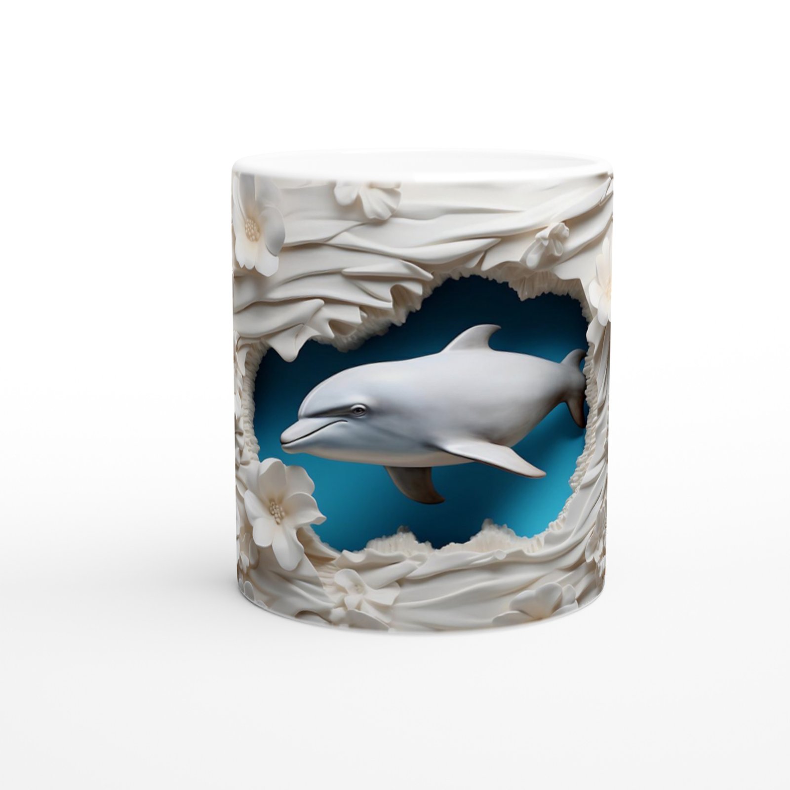 Çiçeklerin Arasında Yüzen Yunus Temalı Baskılı Kupa Bardak