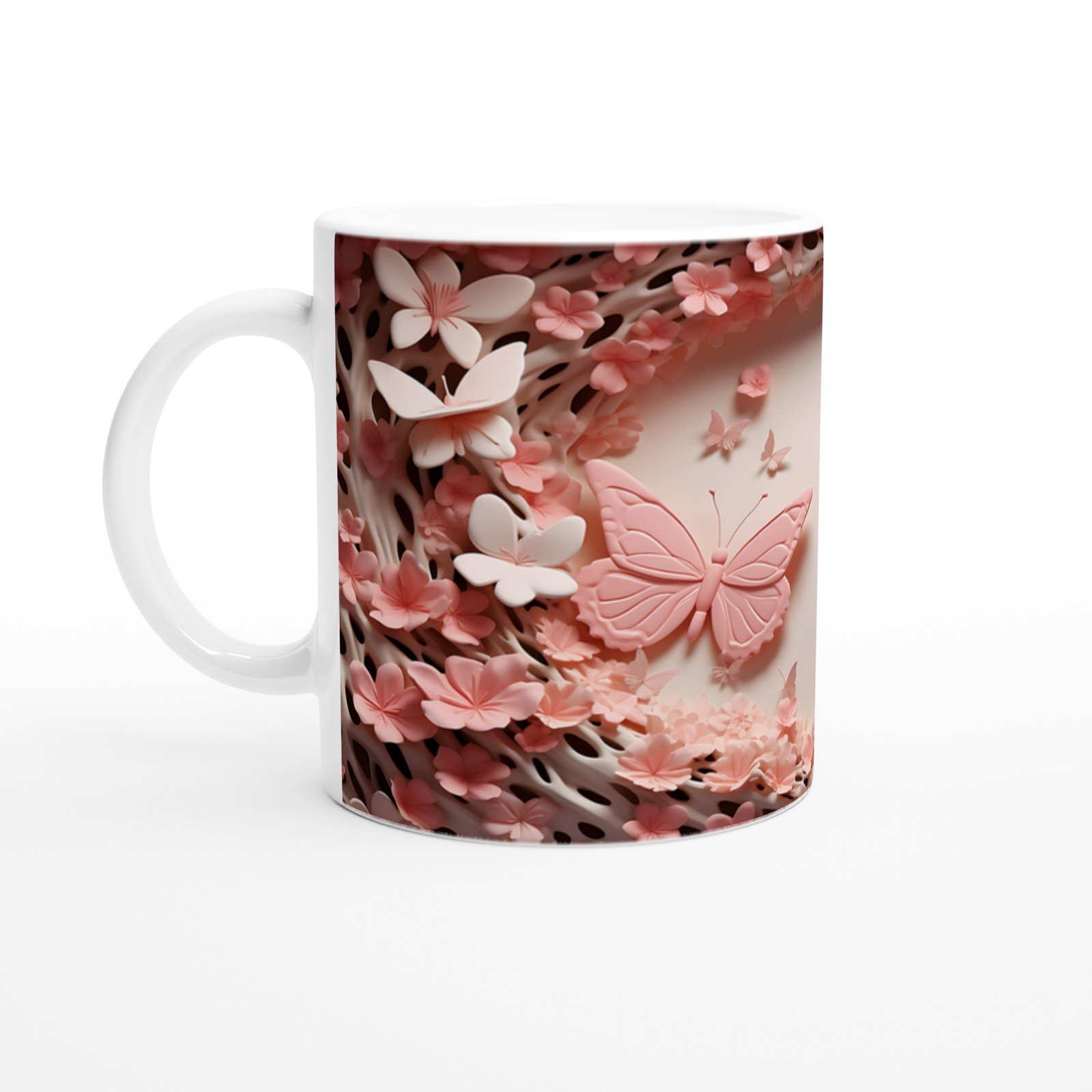 Çiçeklerin Kalbinde Dans Eden İkili Kelebek Temalı Baskılı Kupa Bardak - 2