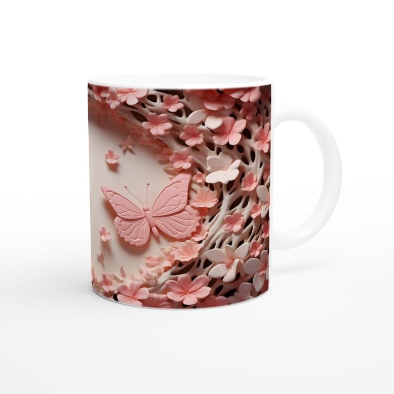 Çiçeklerin Kalbinde Dans Eden İkili Kelebek Temalı Baskılı Kupa Bardak - 3