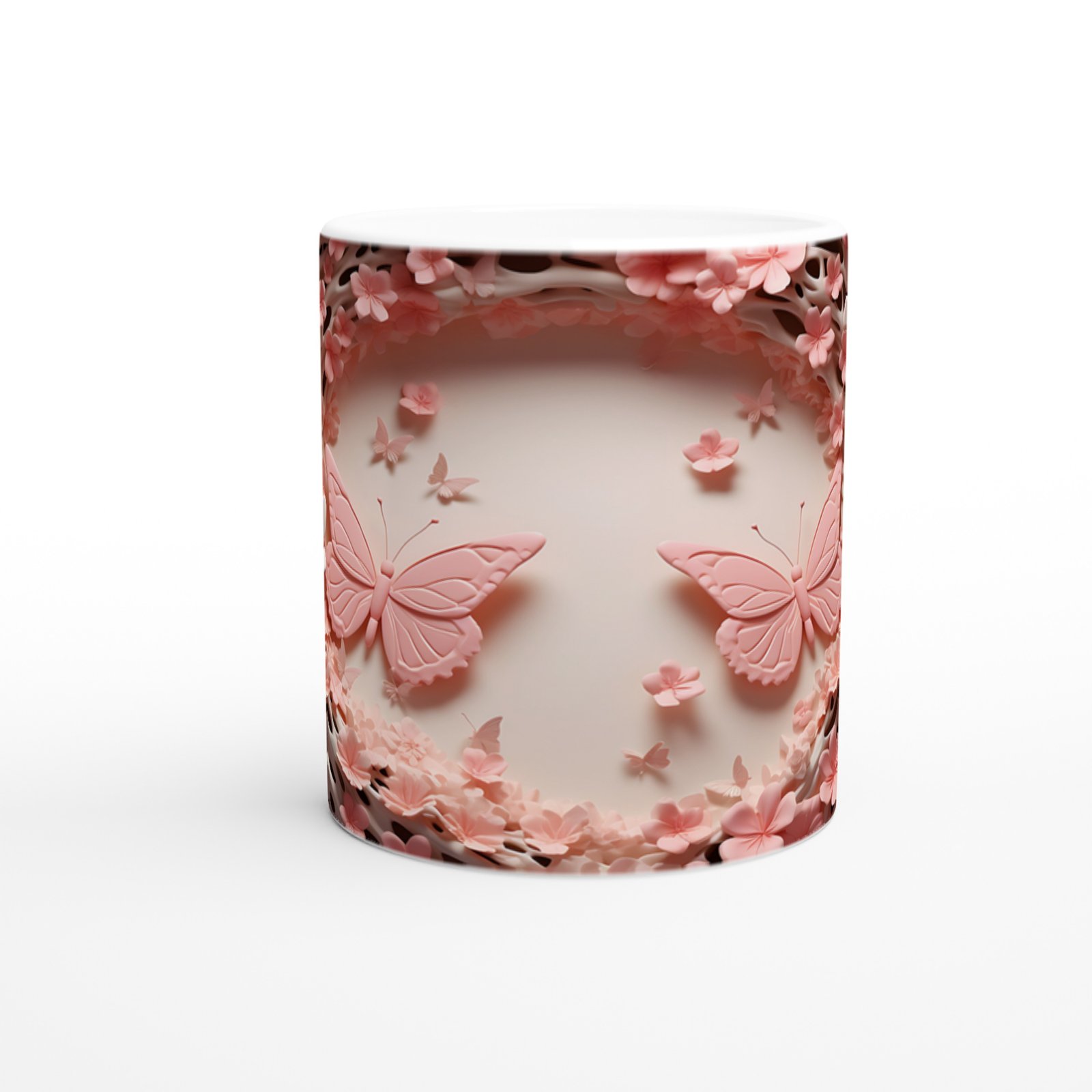Çiçeklerin Kalbinde Dans Eden İkili Kelebek Temalı Baskılı Kupa Bardak