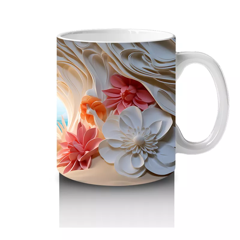 Çiçeklerle Çevrili Masalsı Deniz Manzarası – Baskılı Kahve Kupası - 4