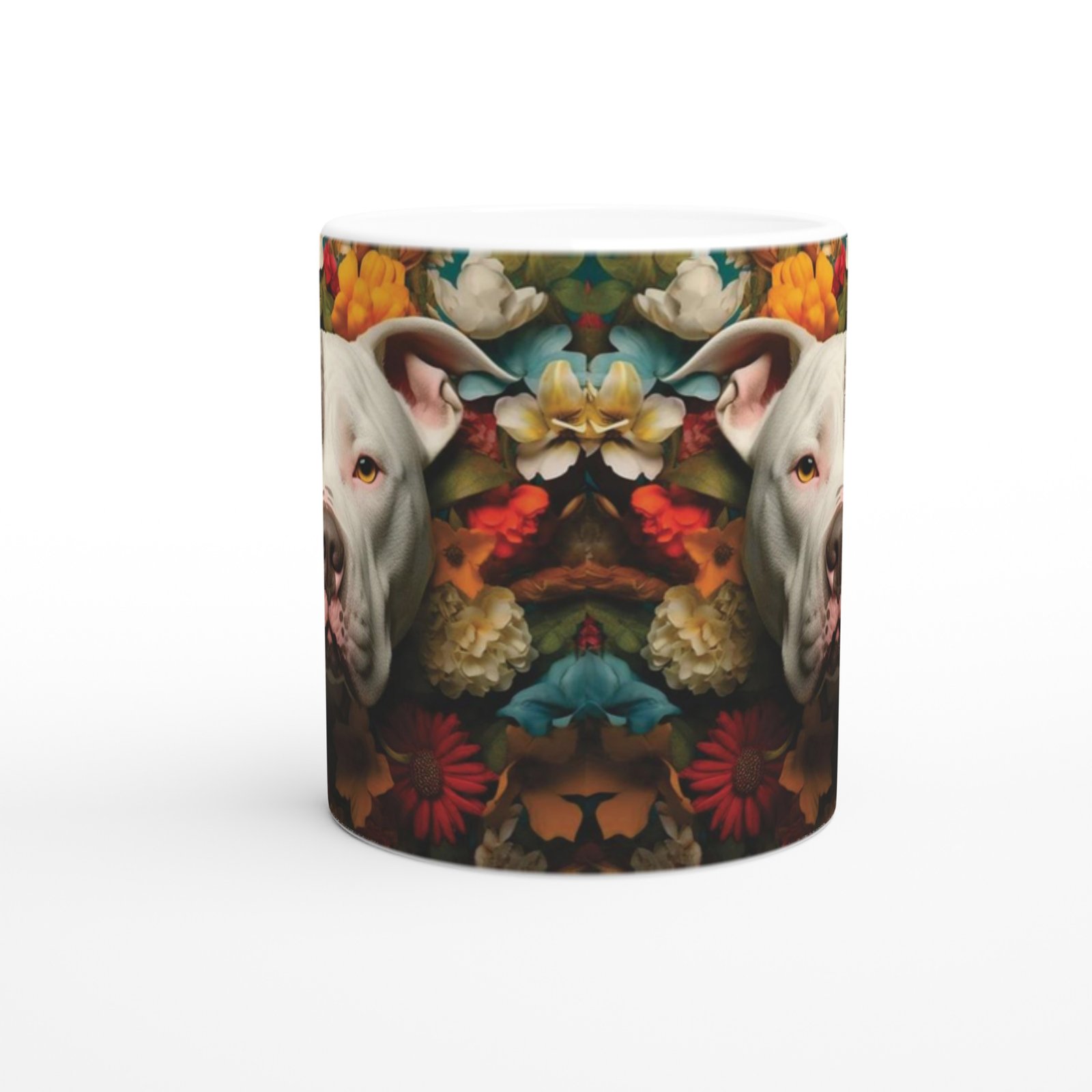 Çiçeklerle Çevrili Sevecen Pitbull Baskılı Kupa Bardak - 2