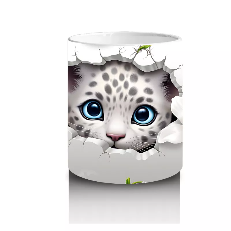 Çiçeklerle Kaplı Çatlakta Mavi Gözlü Kedi – Baskılı Kahve Kupası - 3