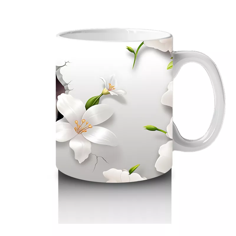 Çiçeklerle Kaplı Çatlakta Mavi Gözlü Kedi – Baskılı Kahve Kupası - 4