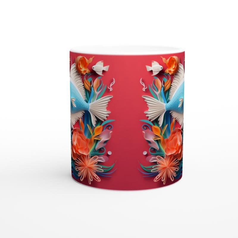 Çiçeklerle Süslenmiş Balık Baskılı Kupa Bardak - 2