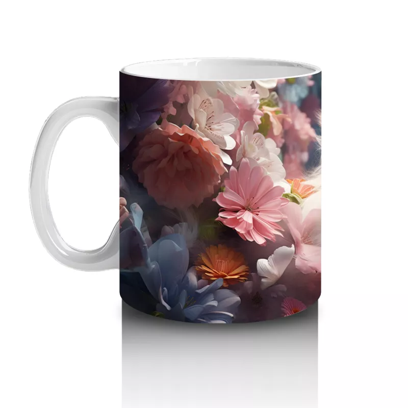 Çiçeklerle Süslenmiş Beyaz Kedi – Baskılı Kupa - 2