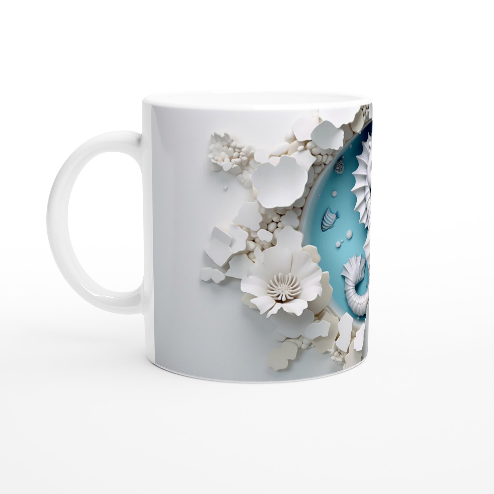 Çiçeklerle Süslenmiş Deniz Atı Temalı Baskılı Kupa Bardak - 2