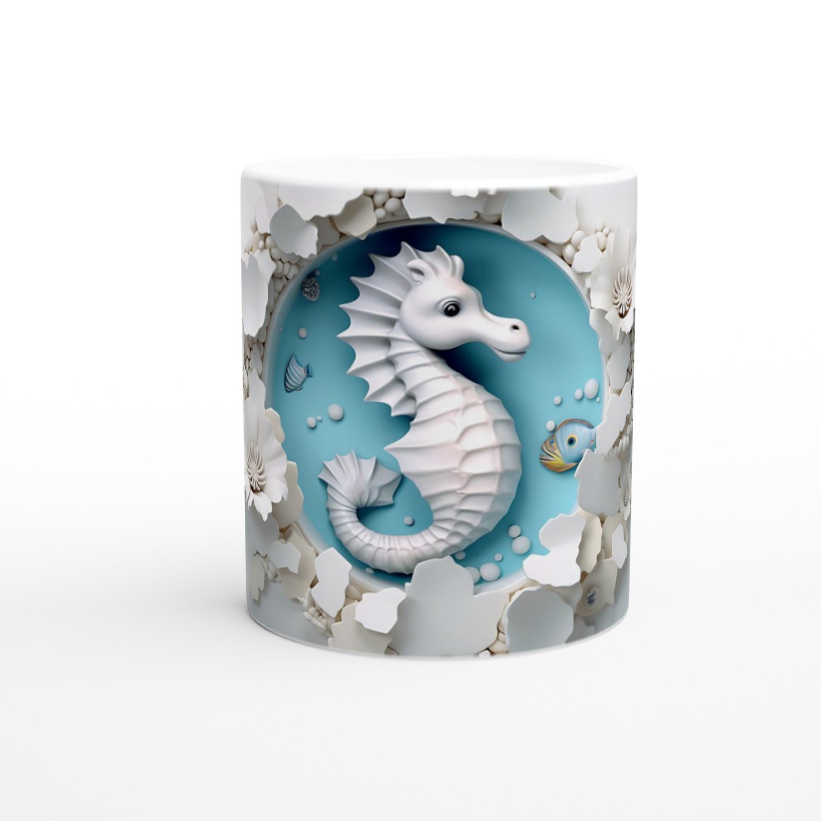 Çiçeklerle Süslenmiş Deniz Atı Temalı Baskılı Kupa Bardak