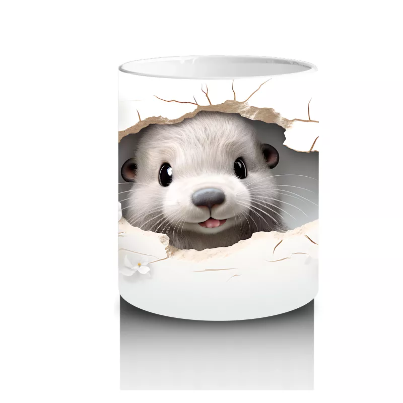 Çiçeklerle Süslenmiş Duvar Arasında Bakan Sevimli Su Samuru - Baskılı kahve kupası - 2