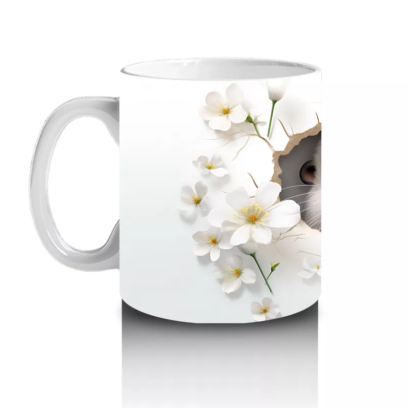 Çiçeklerle Süslenmiş Duvar Arasında Bakan Sevimli Su Samuru - Baskılı kahve kupası