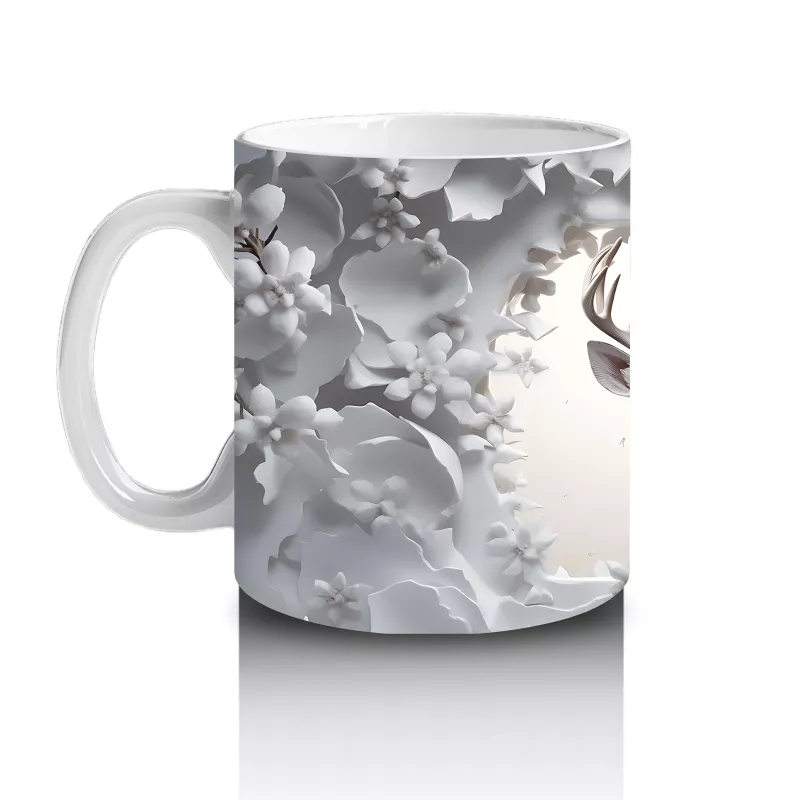 Çiçeklerle Süslenmiş Gümüş Geyik – Baskılı Kahve Kupası - 2