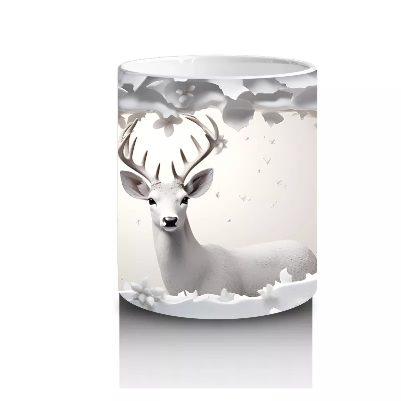 Çiçeklerle Süslenmiş Gümüş Geyik – Baskılı Kahve Kupası - 3