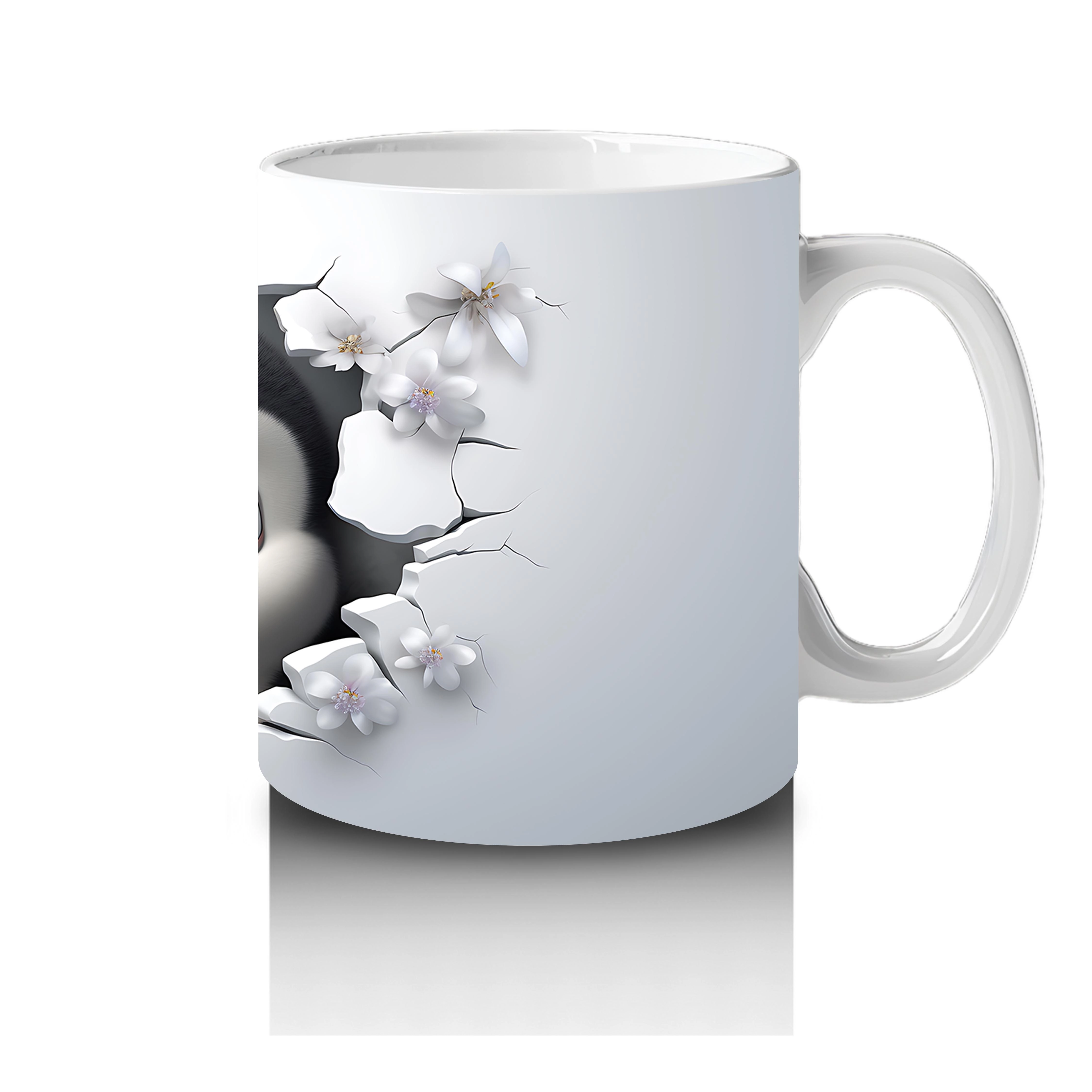 Çiçeklerle Süslenmiş Penguen Maskotu – Baskılı Kahve Kupası - 4