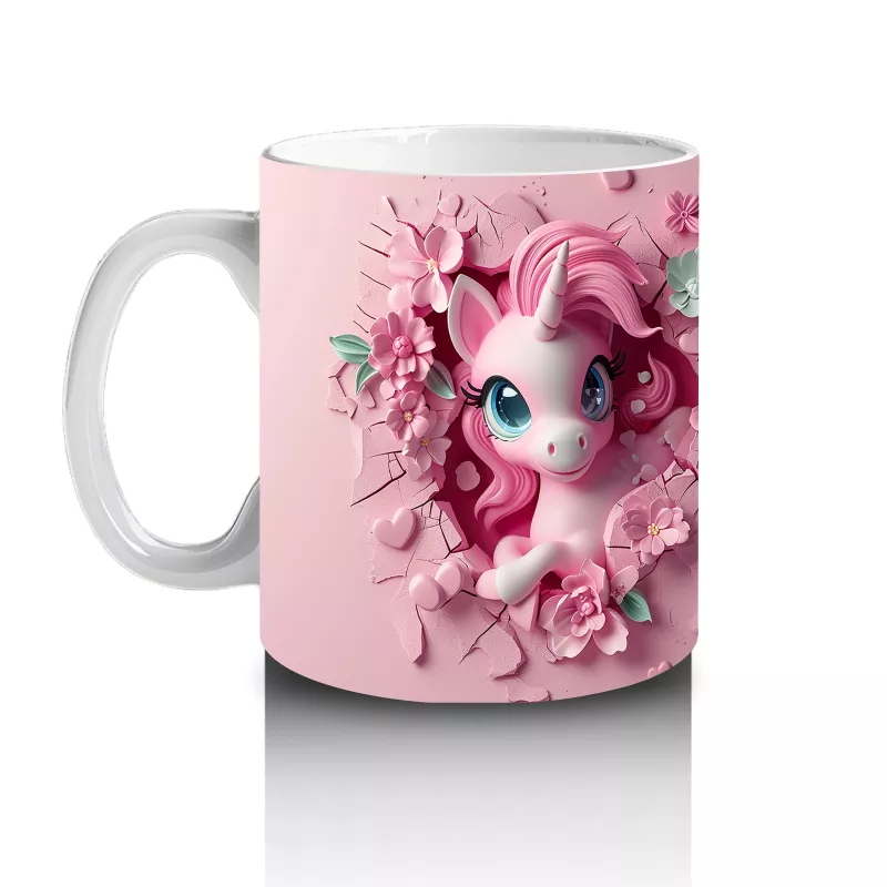 Çiçeklerle Süslenmiş Sevimli Pembe Midilli Figürü - Baskılı kahve kupası - 2