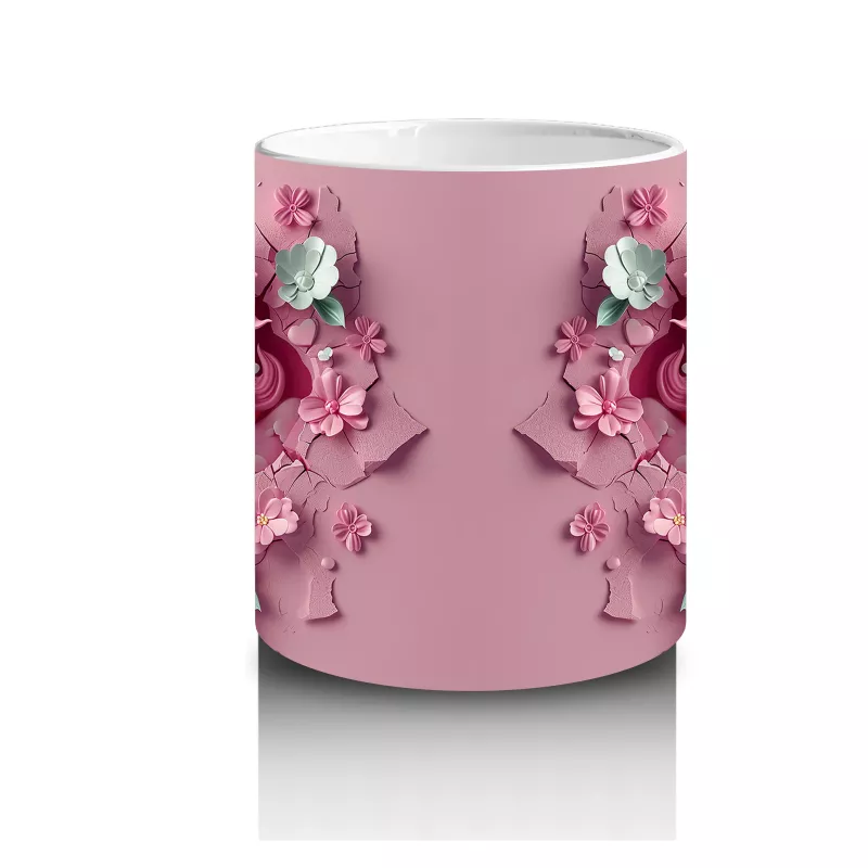 Çiçeklerle Süslenmiş Sevimli Pembe Midilli Figürü - Baskılı kahve kupası - 3